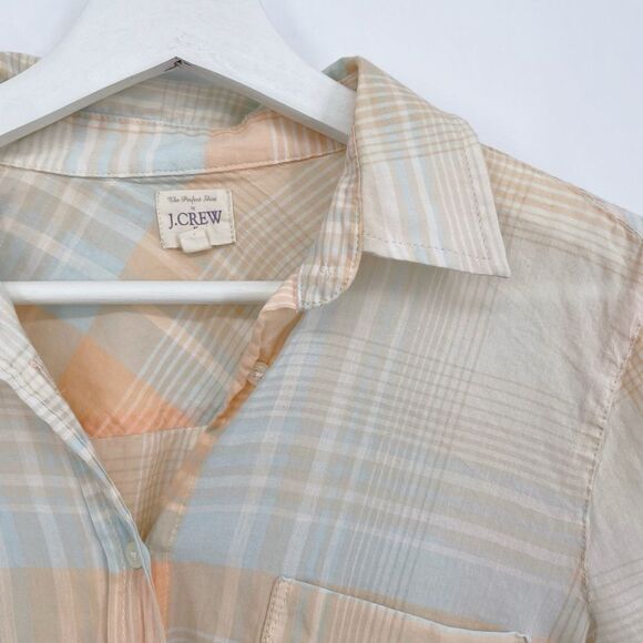 J. Crew The Perfect Shirt Plaid Button-Up Shirt Peach Lightweight Cotton XS‎ - Picture 2 of 6